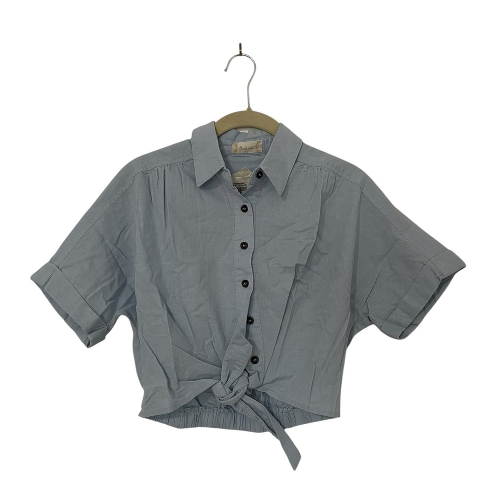 NWT Blue Button-Up Tie Front Shirt